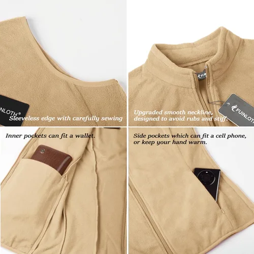Vista 4 de Fuinloth Chaleco de vellón para mujer, suave, polar, sin mangas, ajuste clásico, con cremallera en los bolsillos