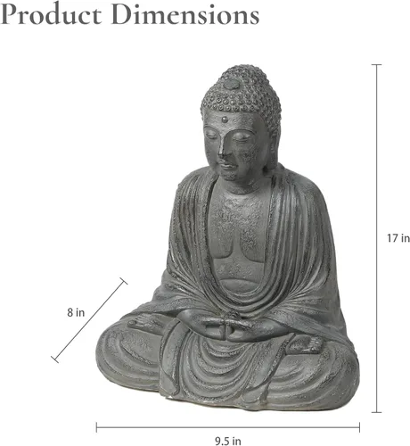 Vista 2 de LuxenHome - Estatua de Buda para exteriores e interiores, estatuas de jardín de Buda meditadoras de piedra de fibra de 17 pulgadas, esculturas zen