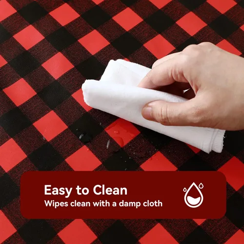 Vista 2 de Romanstile Mantel rectangular de vinilo, 100% impermeable, mantel de plástico a cuadros de búfalo, resistente y lavable para exteriores, campamento