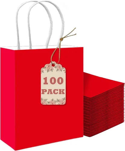 Vista 12 de qiqee Bolsas de regalo pequeñas de papel multicolor con asas a granel para fiesta arcoíris - 8.3"x6"x3.15" 100 piezas