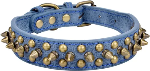 Vista 40 de Collar ajustable de piel sintética con remaches de clavos para gatos, cachorros y perros.