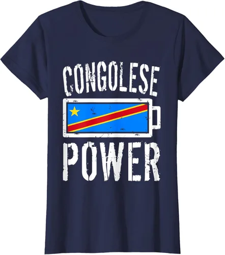 Vista 30 de Camiseta de batería de energía congoleña con bandera de República Democrática del Congo, Negro, S