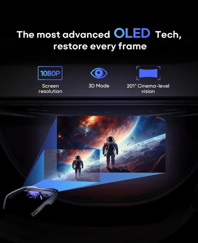 Vista 3 de Gafas AR, gafas inteligentes con teatro virtual OLED de 201 pulgadas, 1080P, película 3D, 50° FOV, brillo de 400 nits, transmisión de soporte, juego