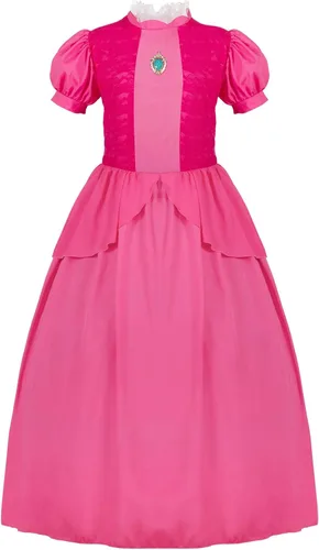Vista 2 de Atchca Vestido de princesa melocotón para mujer y niña, disfraz de Halloween para cosplay