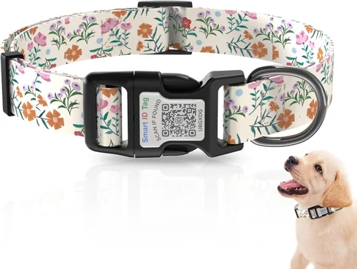 Vista 8 de Collares de perro para perros pequeños, collar de perro con etiqueta de nombre de código QR, material de poliéster suave, collar ajustable