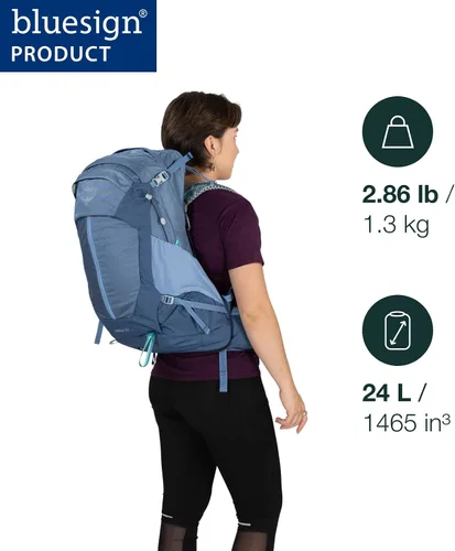 Vista 2 de Osprey Sirrus 24L Mochila de Senderismo para Mujeres - Mochila de Día Ajustable con Cubierta Impermeable para Lluvia y Bolsillos para Botellas, Gris