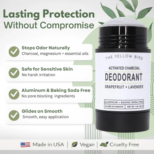 Vista 2 de Desodorante de magnesio para hombres y mujeres, desodorante natural, fabricado en Estados Unidos, sin aluminio y bicarbonato de sodio. Protección