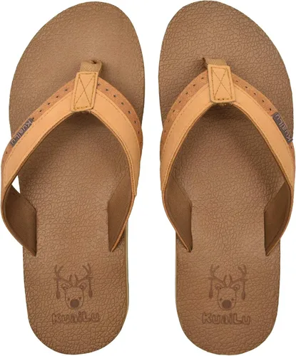 Vista 3 de KuaiLu - Sandalias de pata de gallo para hombre con soporte para el arco y plantilla de piel usada para tapetes de yoga