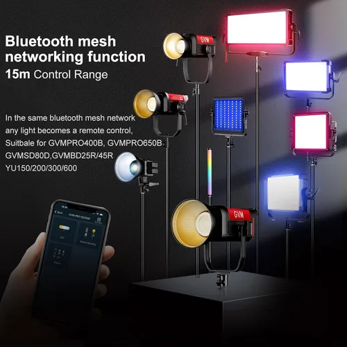 Vista 4 de GVM 200W Luz de Vídeo LED, Kit de Iluminación para Fotografía PRO SD200B con Red Mesh Bluetooth/Control DMX, Luz de Estudio de Iluminación Continua