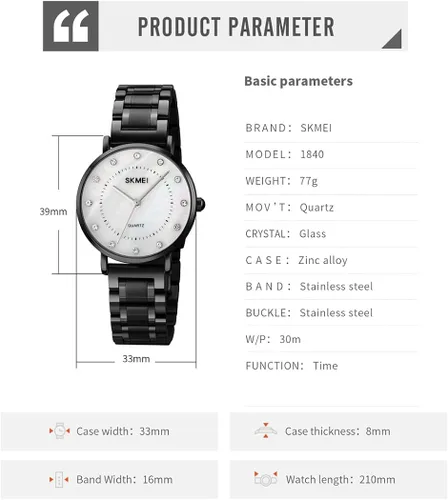 Vista 6 de SKMEI Women Watches Diamond Big Face Thin Slim Stainless Luxury Fashion Analog Quartz Waterproof Dress Casual Simple Ladies Female Rose Gold