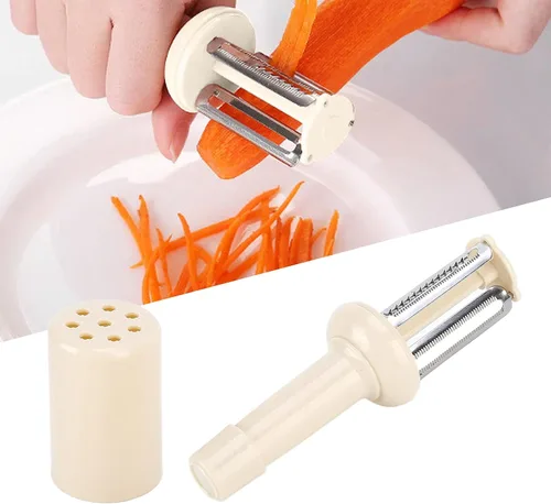 Vista 5 de Pelador de verduras para cocina, peladores de frutas en forma de botella para manzanas, zanahorias y papas, herramienta de pelado de cocina (beige)