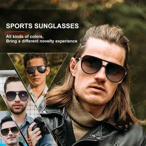 Vista 6 de POLARKING Lentes de sol polarizados de aviador para hombres y mujeres, doble puente cuadrado, gafas de sol deportivas, lentes de sol piloto
