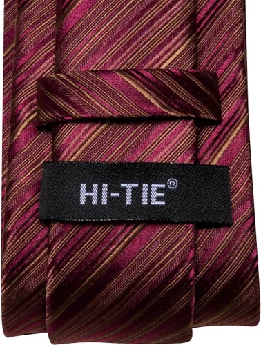 Vista 121 de Hi-Tie Corbatas de seda para hombre, diseño de cachemira a rayas, con bolsillo, gemelos cuadrados, conjunto formal de negocios