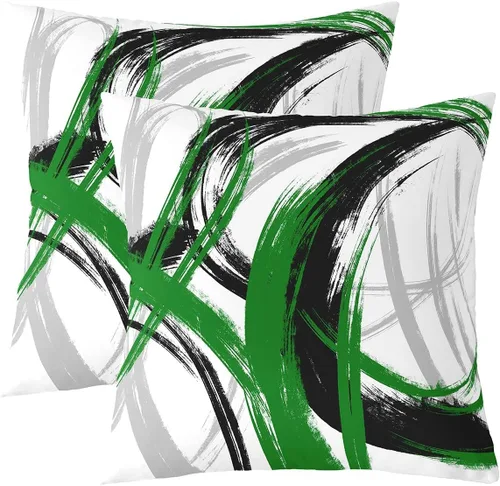 Vista 32 de Juego de 2 fundas de almohada abstractas de 16 x 16 pulgadas para niños, niñas, adolescentes, decoración de dormitorio, moderna a rayas, decoración