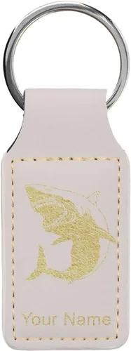 Vista 42 de Llavero rectangular, gran tiburón blanco, grabado personalizado incluido, Bambú