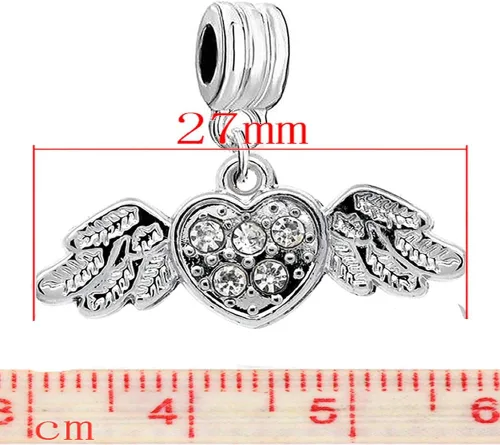 Vista 2 de Colgante de corazón de ángel con alas para pulsera de cadena de serpiente, Aleación de metal de zinc