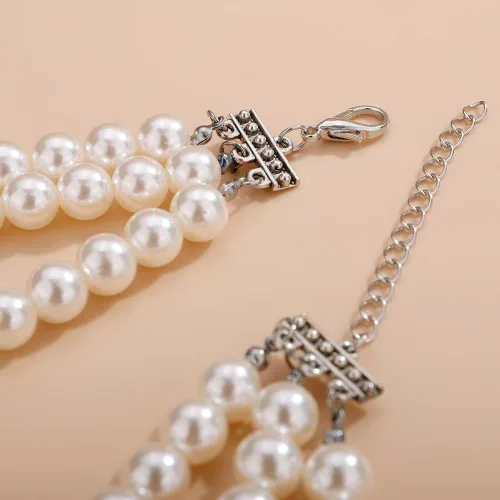 Vista 7 de Wiwpar 3 piezas de collar de perlas de gran capa para mujer, collar de perlas gruesas, pulsera y aretes, juego de joyas de los años 20, collar