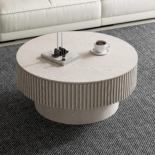 Vista 14 de Mesa de centro redonda acanalada de 31.49 pulgadas para sala de estar, mesa de café moderna de mediados de siglo con pedestal resistente, mesa