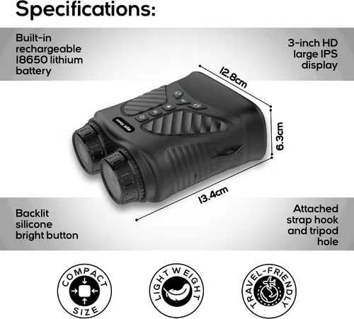 Vista 4 de Binocular digital con visión nocturna y grabación de video 2.K UDH potentes prismáticos para adultos, caza, observación de aves, juegos de fútbol