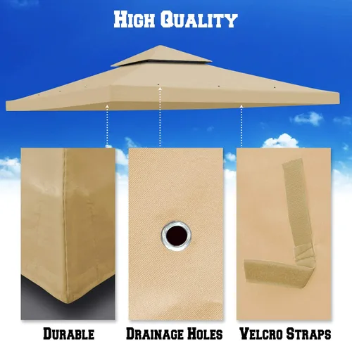 Vista 8 de BenefitUSA Toldo de repuesto para kiosco de 10 x 10 pies, cubierta superior de doble nivel (beige)