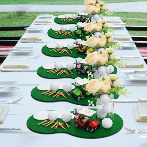 Vista 5 de Gemscream 48 piezas de decoración de mesa de golf con carrito de pelota de práctica, tapete en forma de campo de golf para suministros temáticos