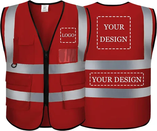 Vista 9 de Chaleco Reflectante Clase 2 de Seguridad ANSI con Bolsillos y Cremallera de Alta Visibilidad Uniforme de Construcción K-verde-1pack-custom