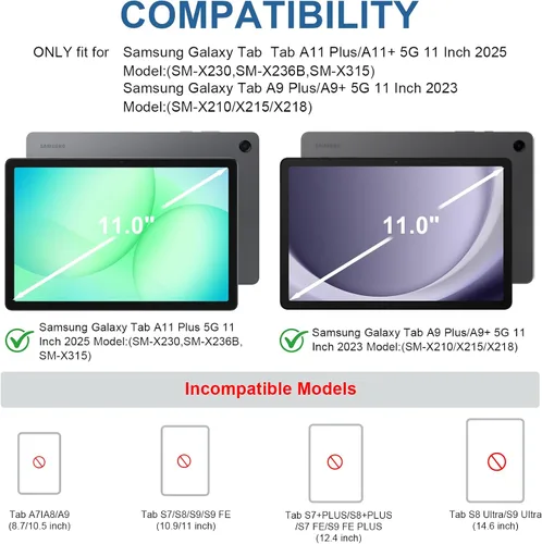 Vista 2 de Funda con teclado para Samsung Galaxy Tab A9+/Plus 11'' 2023(SM-X210/X216/X218), funda con teclado para Samsung Tab A9+ con soporte para S Pen