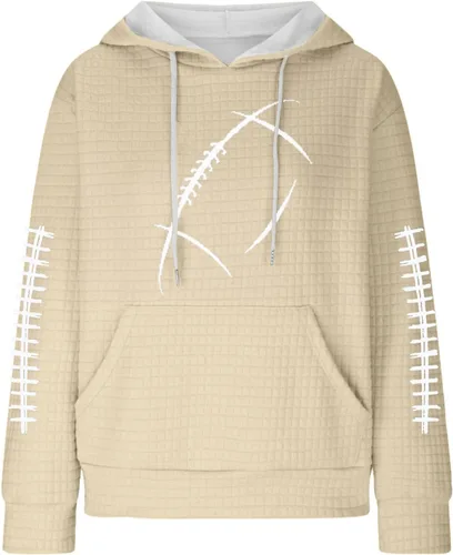 Vista 4 de Game Day Football Sweatshirt Women Fall Waffle Hoodies Pullover Graphic Oversized Casual Long Sleeve Hooded Tops