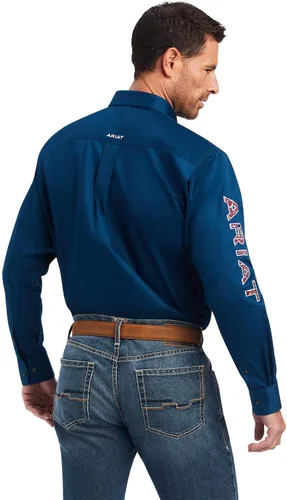 Vista 2 de ARIAT Camisa de sarga clásica con logotipo del equipo para hombre