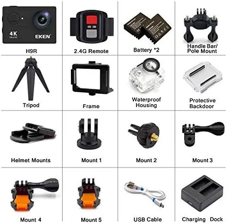 Vista 2 de Cámara de acción EKEN H9R 4K WiFi impermeable deportes cámara Full HD 4K30 27K30 1080p60 720p120 cámara de vídeo 20MP foto y 170 lente gran angular