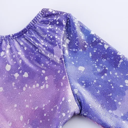 Vista 53 de HOZIY - Leotardos de manga larga para niñas, de gimnasia, para niños pequeños, trajes florales de unicornio, galaxia, arco iris, patrón de rayas