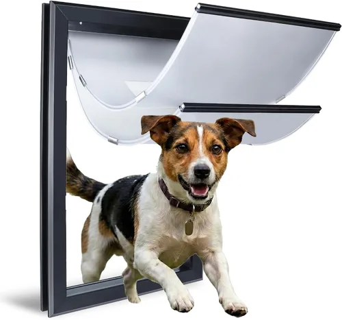 Vista 7 de Puerta de perro de aleación de aluminio, aislamiento térmico de 2 solapas, puerta para perros grandes, panel de cierre con cerraduras de seguridad