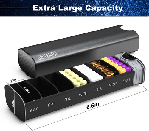 Vista 8 de Pastillero extra grande para 7 días, pastillero diario de aluminio, pastillero de viaje semanal, lindo pastillero para contener vitaminas
