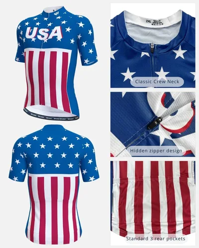 Vista 3 de Lo.gas Camiseta de ciclismo de Estados Unidos para hombre, manga corta, camisetas de ciclismo con bandera americana, ropa de bicicleta de carretera
