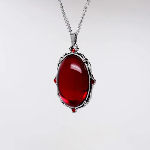 Vista 6 de Piedra ovalada roja sangre en plata acabado estaño marco colgante collar, Metal