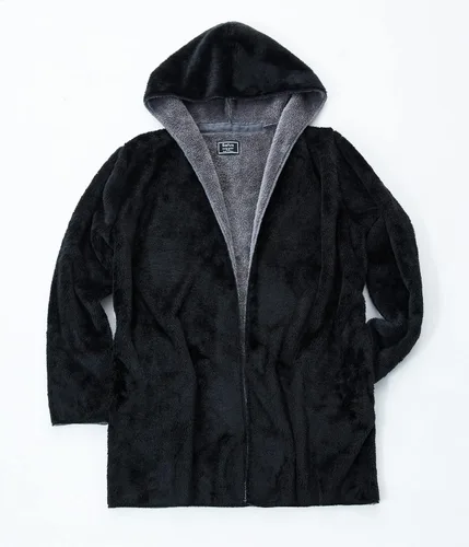 Vista 8 de Manta con capucha en forro polar grueso con bolsillo, color negro, tamaño grande, para mujeres y hombres, cálida y acogedora