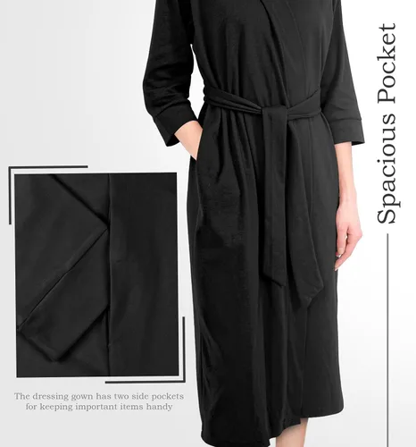 Vista 5 de NY Threads Bata de baño de punto largo para mujer, manga 34, kimono suave, ligero, ropa de descanso