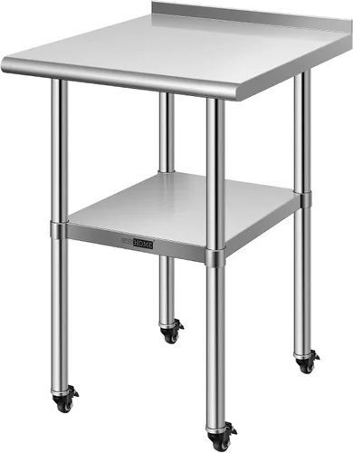 Vista 9 de VIVOHOME Mesa de trabajo de acero inoxidable de 24 x 18 pulgadas con protector contra salpicaduras, mesa comercial de preparación con ruedas
