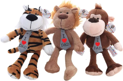 Vista 2 de Plushland Adorablemente peluche de peluche – Llevando corbata con mensaje en I Love DAD, juguetes de peluche para niños y excelente regalo