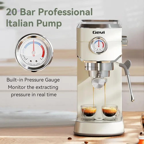 Vista 4 de Gevi Cafeteras comerciales para café expreso, máquina profesional de café con espumador de leche, máquinas de café expresso de acero inoxidable