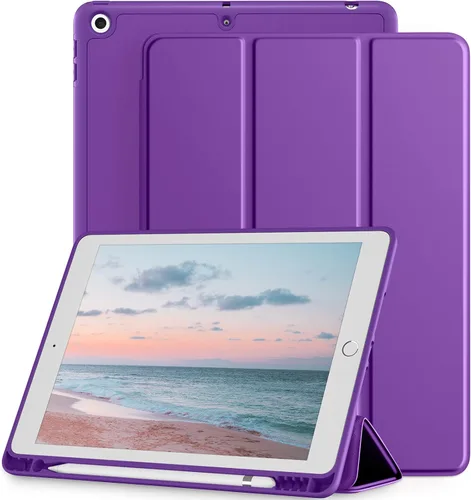 Vista 15 de Funda compatible con iPad de 9ª/8ª/7ª generación, para iPad de 10.2 pulgadas con soporte para lápiz, funda inteligente con soporte de TPU