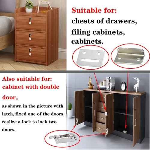 Vista 2 de Cerradura de seguridad pesada para armario con llaves (con llave similar), puerta doble individual, uso general, se adapta a paneles de madera