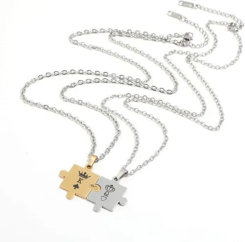 Vista 3 de Collar para parejas, hombres y mujeres, rompecabezas a juego, juego de dije de acero inoxidable K & Q, el mejor regalo para novio, novia en el día