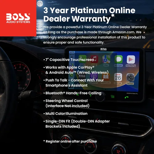 Vista 2 de BOSS Audio Systems BVCP9700A-FL Estéreo de automóvil DIN inalámbrico Apple CarPlay, Android Auto, pantalla táctil de 7 pulgadas, Bluetooth, receptor