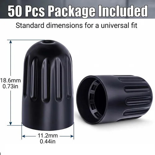 Vista 2 de 50PCS TPMS Tire Valve Long Stem Caps, Black Plastic Valve Caps Universal