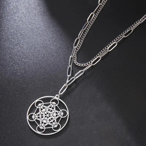 Vista 4 de Metatron - Collar de cubo para mujeres y hombres, arcángeles sagrados, collar de cadena de ángel con sello de Salomón, collar para hombre, acero