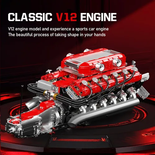 Vista 8 de Mould King V12 Kit de modelo de motor que funciona, kit de construcción de modelos de ingeniería MOC con batería y motor, 3472 piezas de bloques