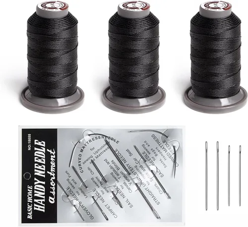 Vista 8 de WUTA Juego de agujas de coser a mano de hilo encerado, suministros de costura de cuero para tapicería del hogar, bolsas de lona de cuero, sofá