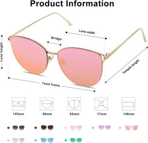 Vista 4 de SOJOS SJ1085 - Lentes de sol planos con espejo para mujer