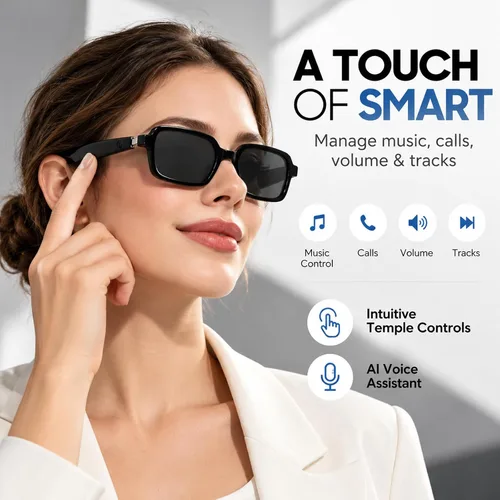 Vista 9 de GenXenon AI Smart Glasses for Men Women, Fashion Bluetooth Audio Glasses Black